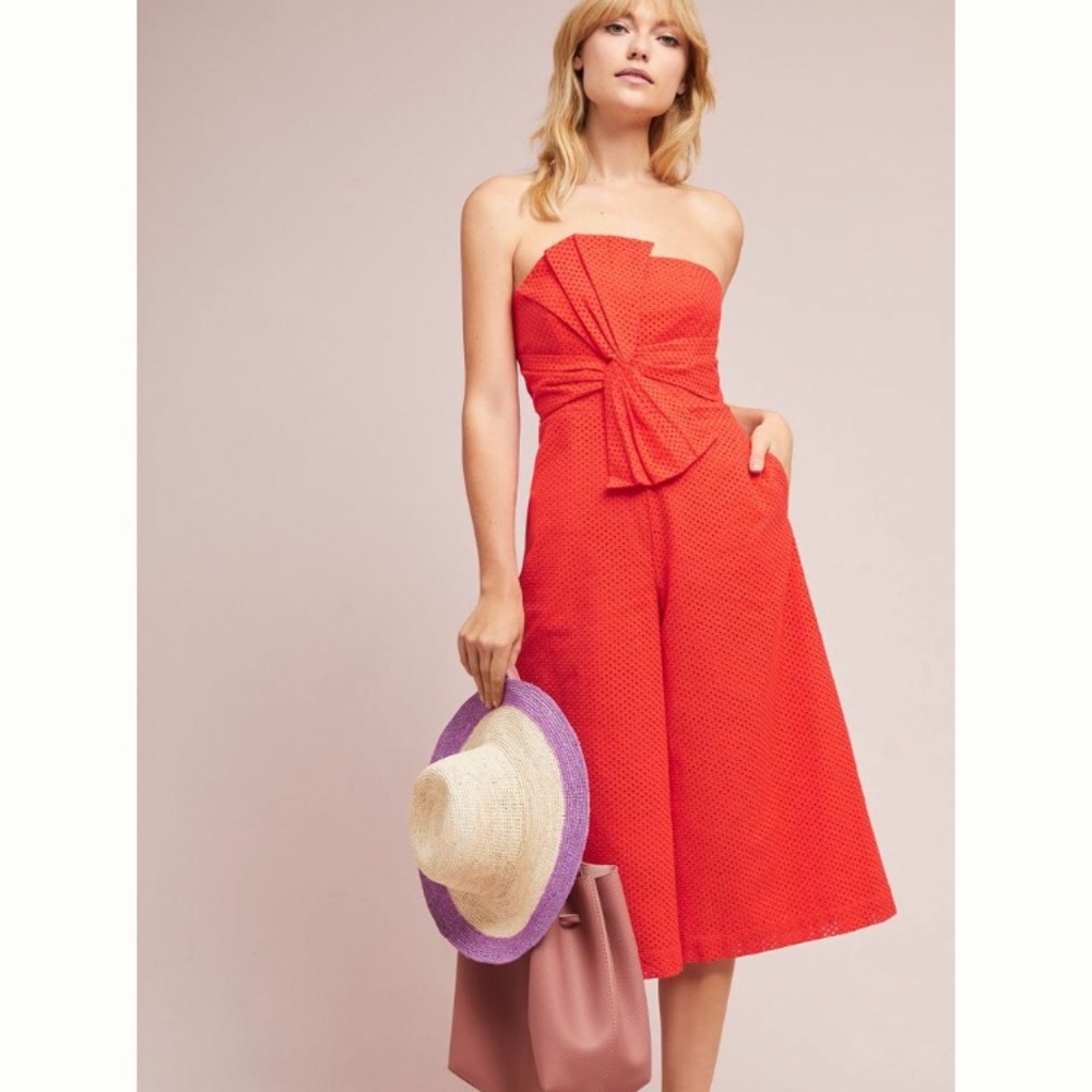 ANTHROPOLOGIE Tie-Front Eyelet Jumpsuit